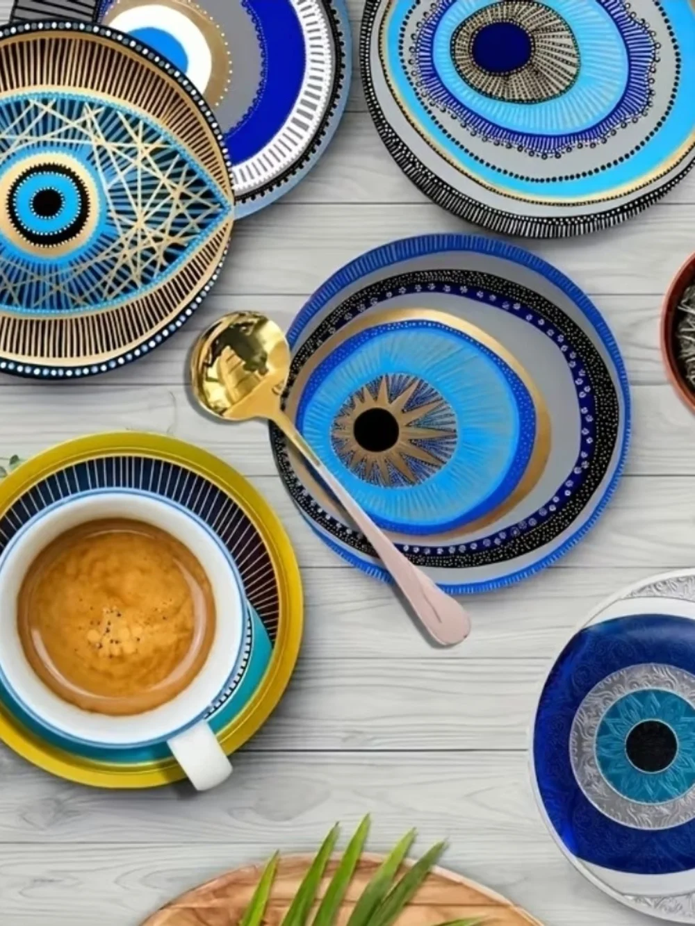 a Set of 6 Colorful Wooden Coasters with Eye Designs